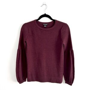 Club Monaco Merino Wool Sweater Burgundy Red Balloon Sleeve Size XS